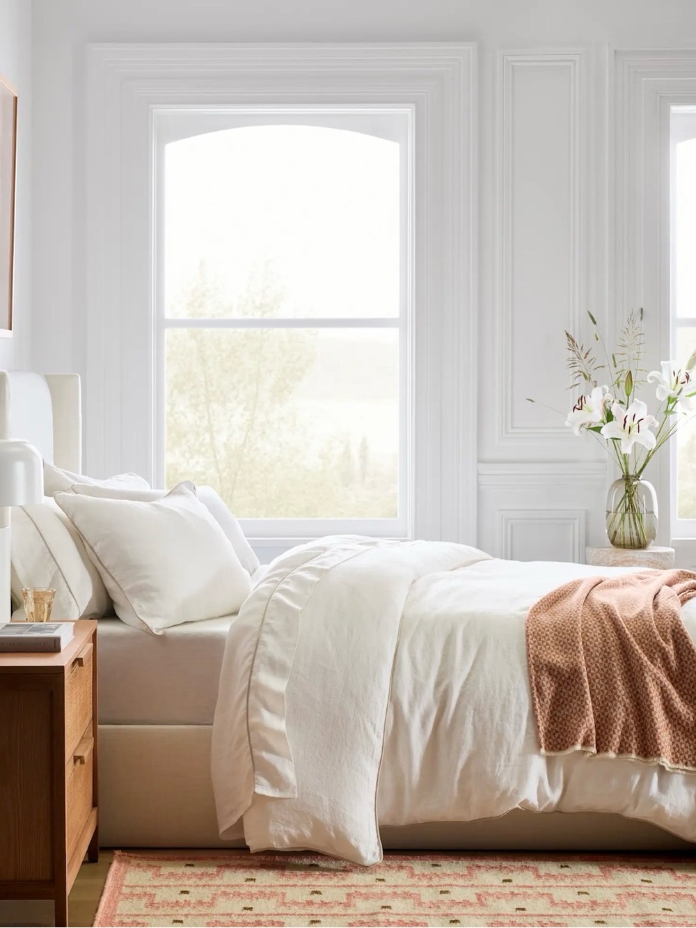 Quince European Linen Piped Duvet Cover Set Full/Queen White Toffee EUC